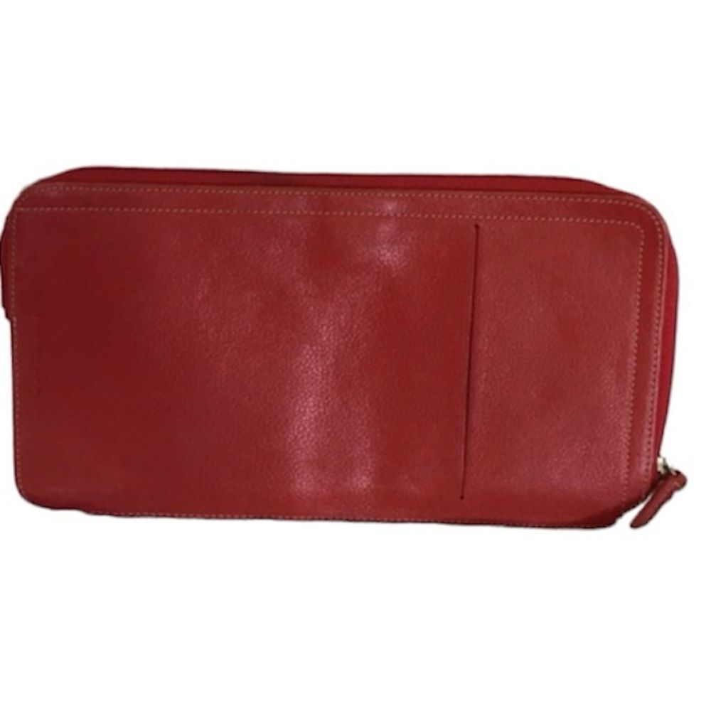 Levenger Large Red Leather Documents Zip-up Wallet